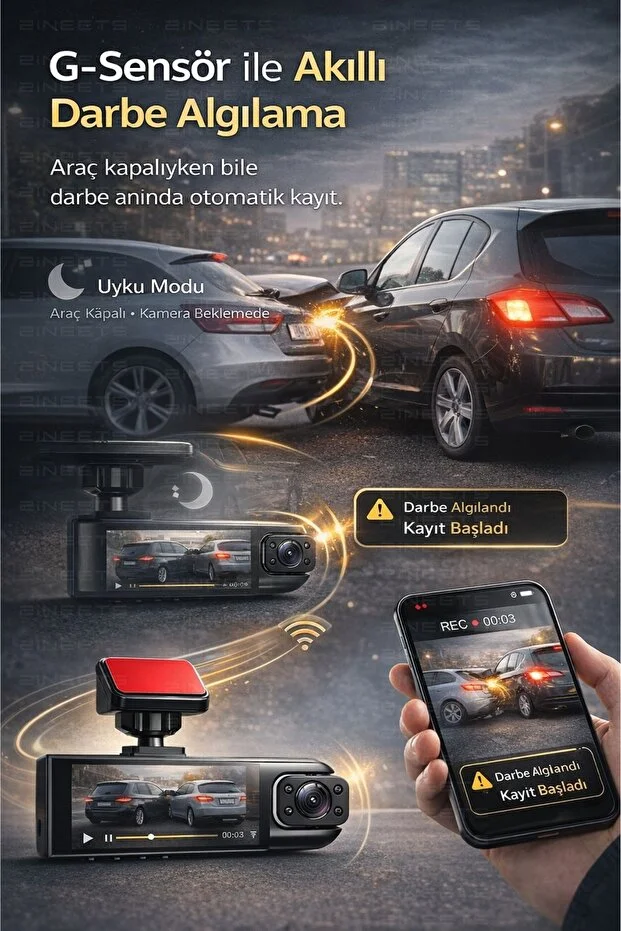 Wifi 1080p Araç İçi Çift Kameralı Lcd Ekranlı Gece Görüşlü G-sensör Geri Görüş Kamera